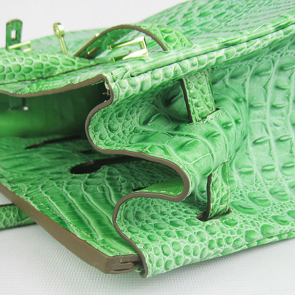 High Quality Fake Hermes Birkin 35CM Crocodile Head Veins Leather Bag Green 6089